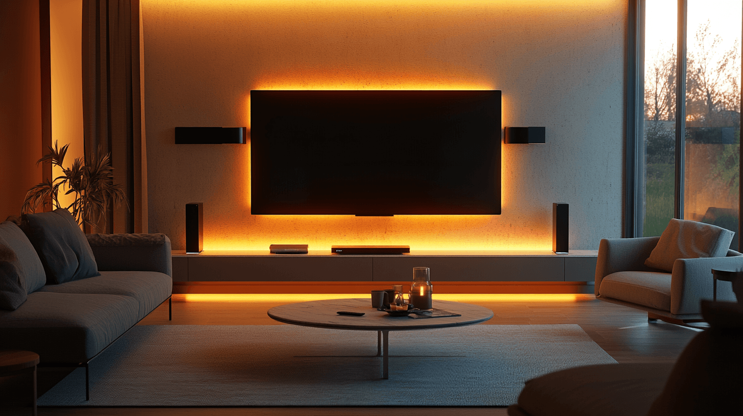 Salon avec mur multimédia intégré : mettre en scène la technologie avec style