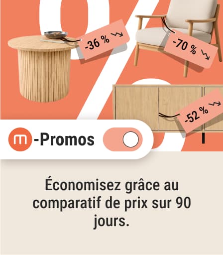 m-Promos : offres avec comparatif 90 jours et option de filtrer les réductions.